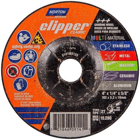 NORTON CLIPPER Clipper Classic AC AOSC Series Grinding Wheel, 4 in Dia, 14 in Thick, 58 in Arbor 70184609141